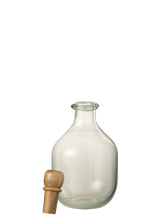 Bouteille ovale en verre/bois transparente 2