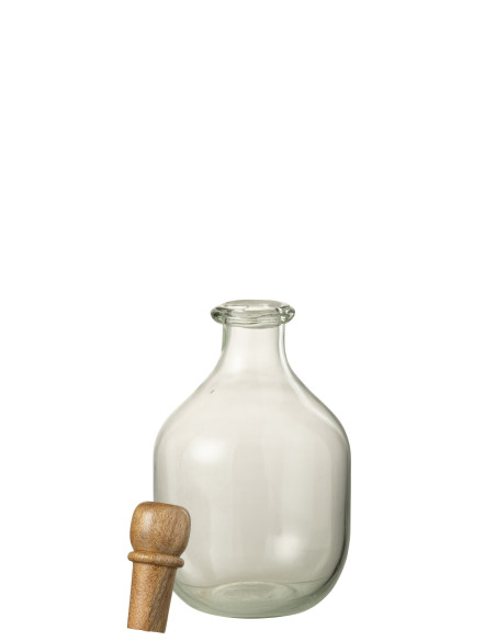 Bouteille ovale en verre/bois transparente