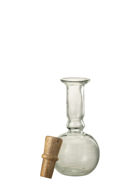 Bouteille Ronde Longue en Verre/Bois Transparente