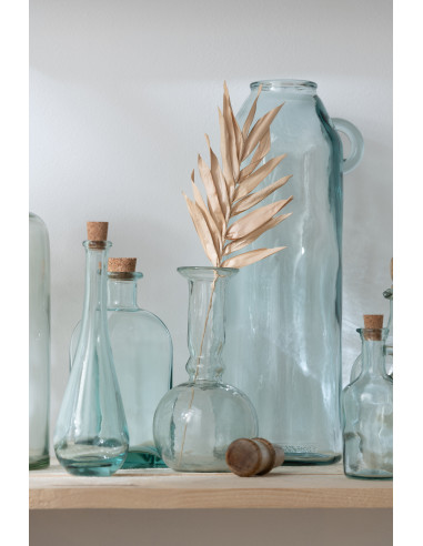 Bouteille Ronde Longue en Verre/Bois Transparente