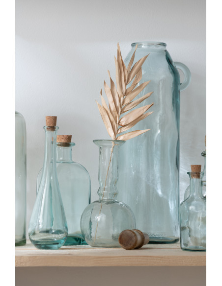 Bouteille Ronde Longue en Verre/Bois Transparente