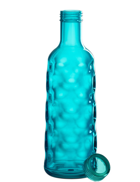 Bouteille martelée dans une boîte cadeau en plastique bleu