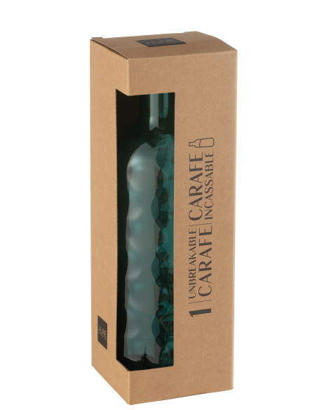 Bouteille martelée dans une boîte cadeau en plastique bleu