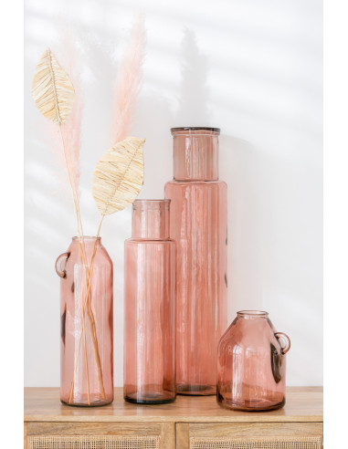 Poignée de vase en verre cylindrique rose clair petit
