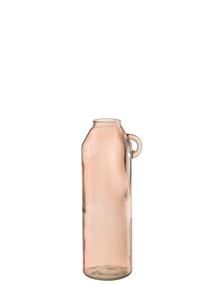 Grand vase en verre cylindrique avec poignée rose clair. Grand vase en verre cylindrique avec poignée rose clair.