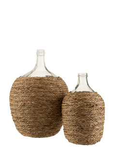 Bouteille couverte d'herbe / verre naturel grand 2