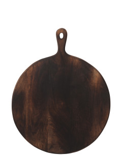 Planche à découper ronde en bois foncé marron large
