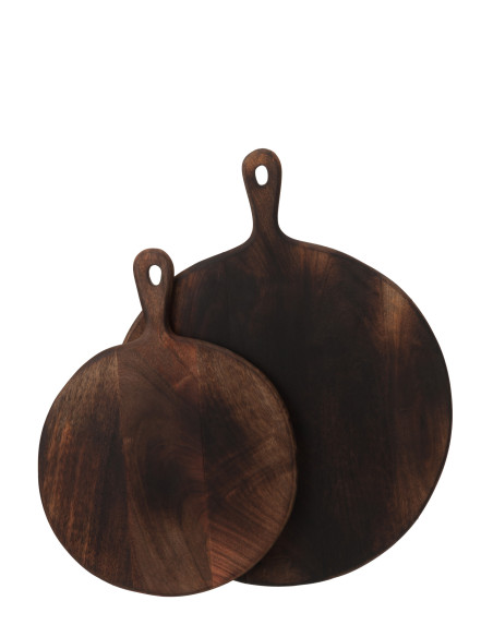 Planche à découper ronde en bois foncé marron large