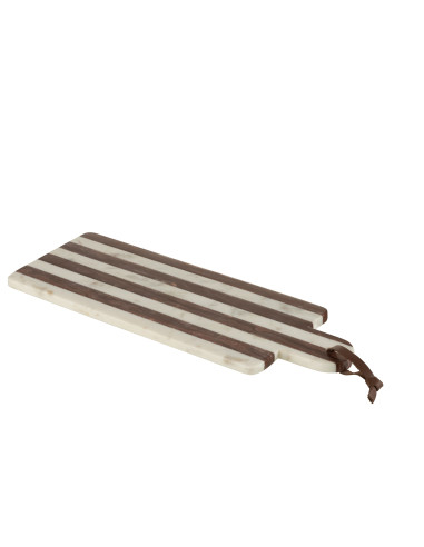Planche rectangulaire à rayures en marbre blanc/marron, grande