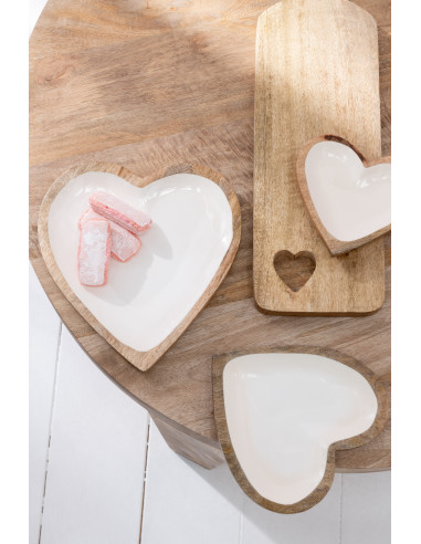 Planche à découper rectangle en bois de manguier en forme de cœur, petite.