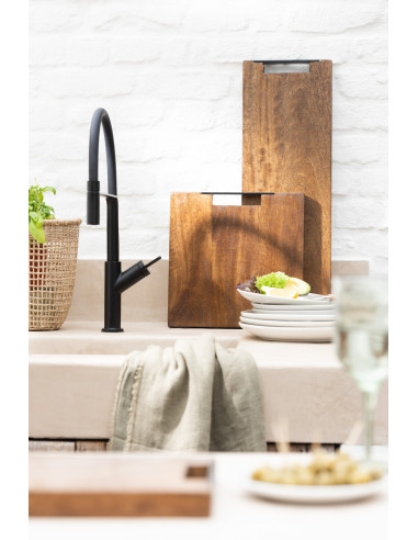 Planche à découper carrée en bois de manguier marron, grande