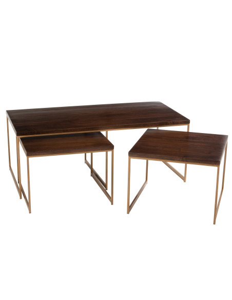Table basse Rafi 3 parties en fer/bois de manguier doré/marron foncé Table basse Rafi 3 parties en fer/bois de manguier doré/marron foncé