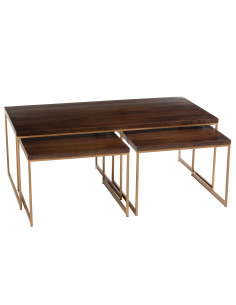 Table basse Rafi 3 parties en fer/bois de manguier doré/marron foncé 2