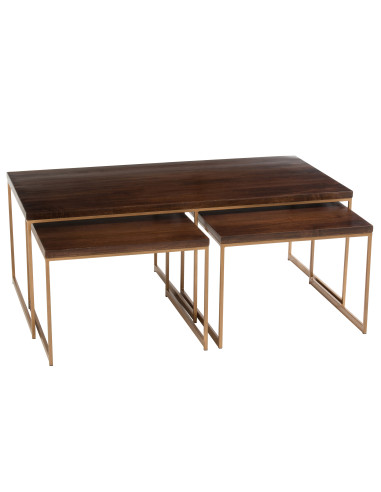 Table basse Rafi 3 parties en fer/bois de manguier doré/marron foncé