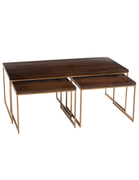 Table basse Rafi 3 parties en fer/bois de manguier doré/marron foncé Table basse Rafi 3 parties en fer/bois de manguier doré/marron foncé