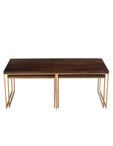 Table basse Rafi 3 parties en fer/bois de manguier doré/marron foncé