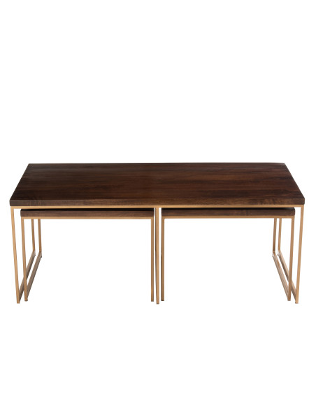 Table basse Rafi 3 parties en fer/bois de manguier doré/marron foncé Table basse Rafi 3 parties en fer/bois de manguier doré/marron foncé