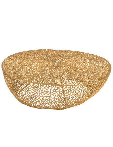 Table basse ronde basse motif corail en aluminium doré Table basse ronde basse motif corail en aluminium doré