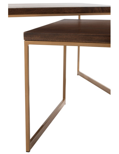 Table basse Rafi 3 parties en fer/bois de manguier doré/marron foncé