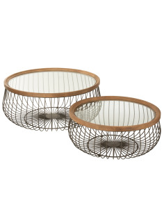 Ensemble de 2 tables basses rondes en métal/verre noir