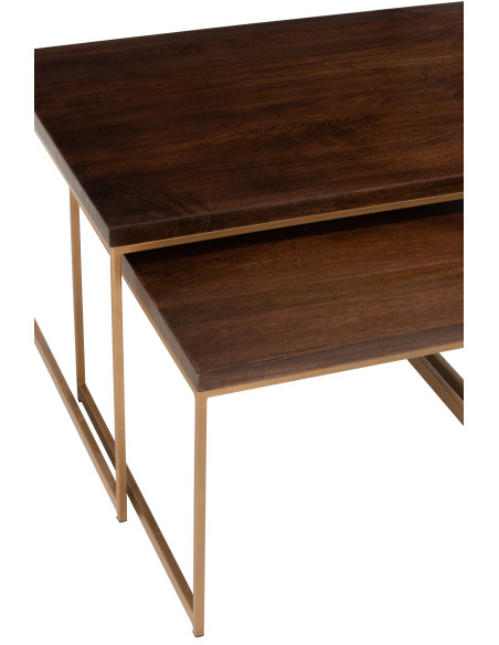 Table basse Rafi 3 parties en fer/bois de manguier doré/marron foncé Table basse Rafi 3 parties en fer/bois de manguier doré/marron foncé