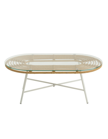 Table Basse Ovale Extérieure Métal/Verre Naturel/Blanc Table Basse Ovale Extérieure Métal/Verre Naturel/Blanc