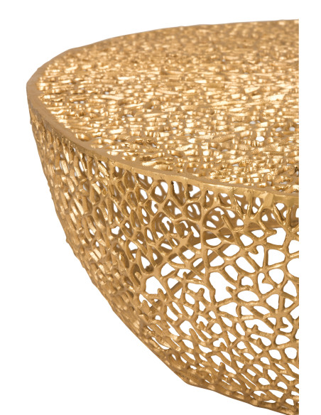 Table basse ronde basse motif corail en aluminium doré Table basse ronde basse motif corail en aluminium doré