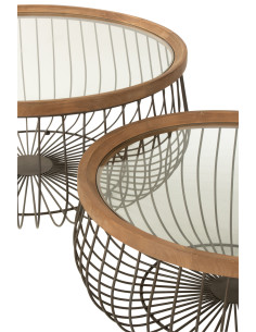 Ensemble de 2 tables basses rondes en métal/verre noir 2