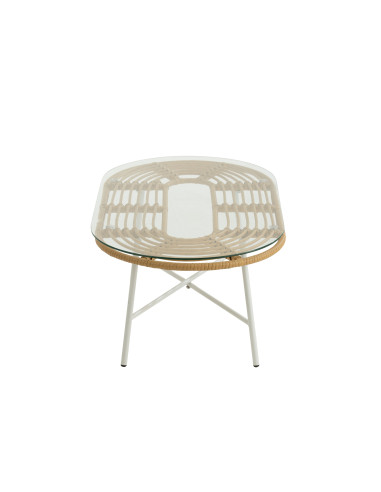 Table Basse Ovale Extérieure Métal/Verre Naturel/Blanc