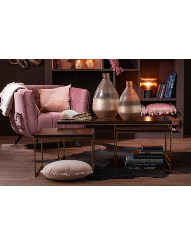 Table basse Rafi 3 parties en fer/bois de manguier doré/marron foncé