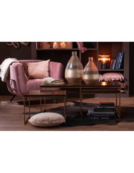 Table basse Rafi 3 parties en fer/bois de manguier doré/marron foncé Table basse Rafi 3 parties en fer/bois de manguier doré/marron foncé