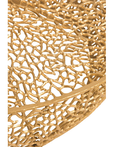 Table basse ronde basse motif corail en aluminium doré