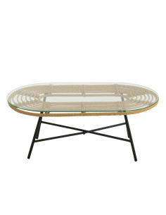 Table basse ovale d'extérieur en métal/verre naturel/noir 2