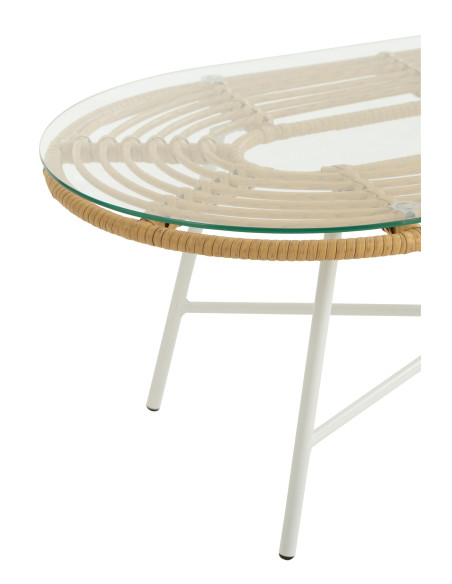 Table Basse Ovale Extérieure Métal/Verre Naturel/Blanc Table Basse Ovale Extérieure Métal/Verre Naturel/Blanc