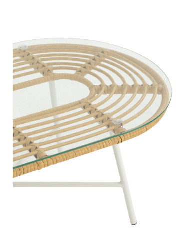 Table Basse Ovale Extérieure Métal/Verre Naturel/Blanc