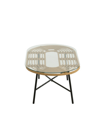 Table basse ovale d'extérieur en métal/verre naturel/noir
