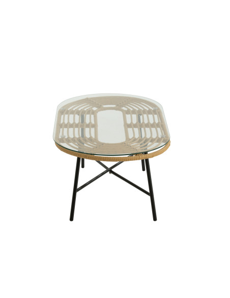 Table basse ovale d'extérieur en métal/verre naturel/noir