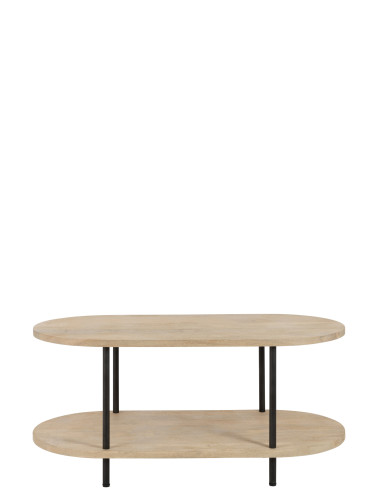 Table basse ovale Eli 2 étagères en bois de manguier/fer naturel/gris