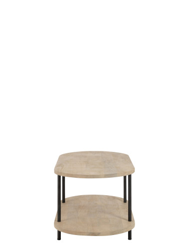 Table basse ovale Eli 2 étagères en bois de manguier/fer naturel/gris