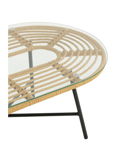 Table basse ovale d'extérieur en métal/verre naturel/noir