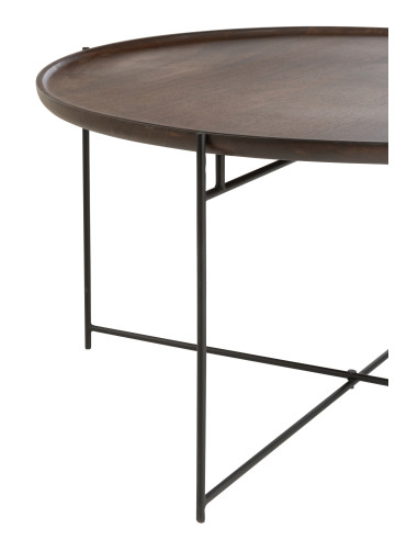 Table ronde en fer/bois de manguier marron/noir