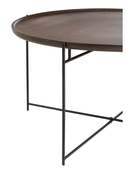 Table ronde en fer/bois de manguier marron/noir