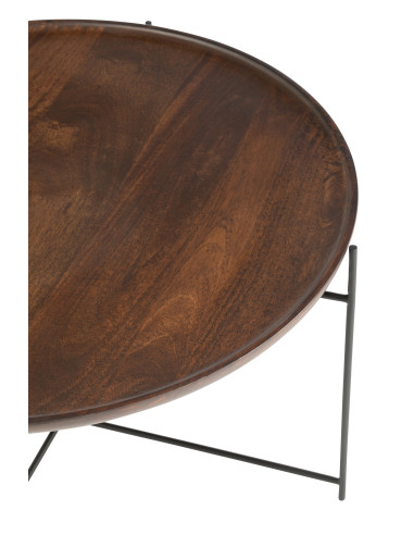 Table ronde en fer/bois de manguier marron/noir