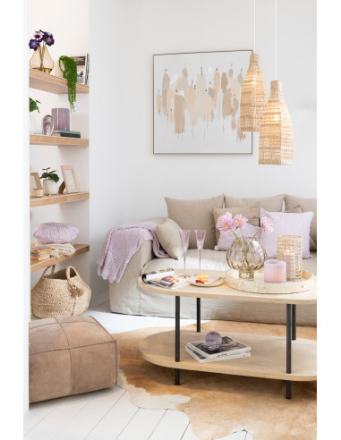 Table basse ovale Eli 2 étagères en bois de manguier/fer naturel/gris