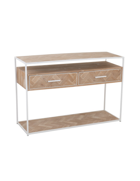 Console Zigzag 2 tiroirs Bois/Métal Naturel/BlancJ-Line Console Zigzag 2 tiroirs Bois/Métal Naturel/BlancJ-Line
