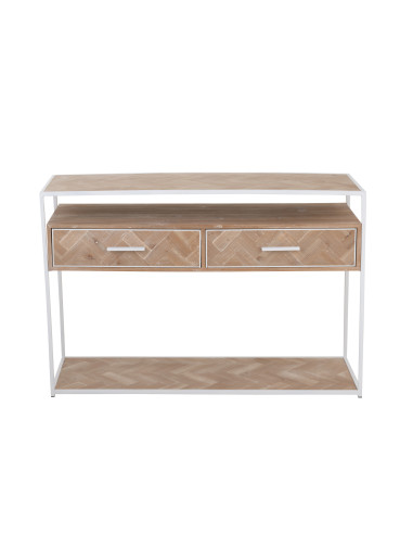 Console Zigzag 2 tiroirs Bois/Métal Naturel/BlancJ-Line