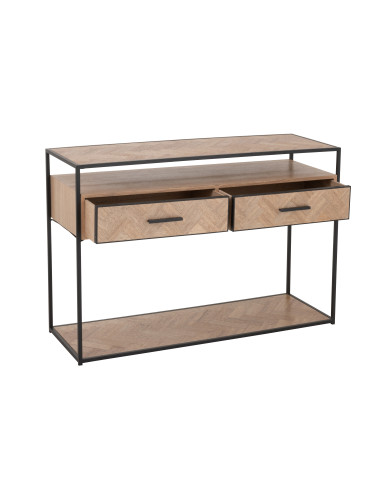 Console Zigzag 2 tiroirs Bois/Métal Naturel/NoirJ-Line