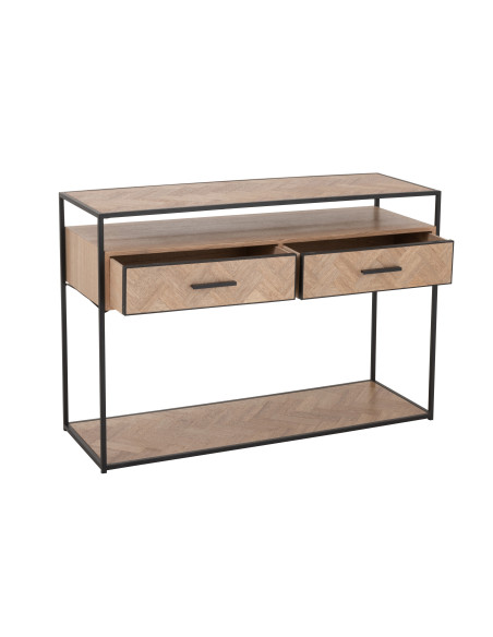 Console Zigzag 2 tiroirs Bois/Métal Naturel/NoirJ-Line Console Zigzag 2 tiroirs Bois/Métal Naturel/NoirJ-Line
