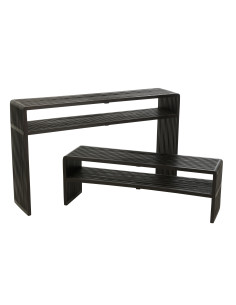 Ensemble de 2 consoles avec étagère en teck recyclé noirJ-Line