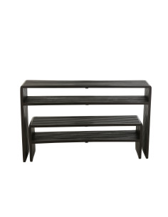 Ensemble de 2 consoles avec étagère en teck recyclé noirJ-Line 2